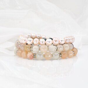 Aventurine Fancy Jasper & Pearl Stretch Bracelet Set of 3, Fast Shipping